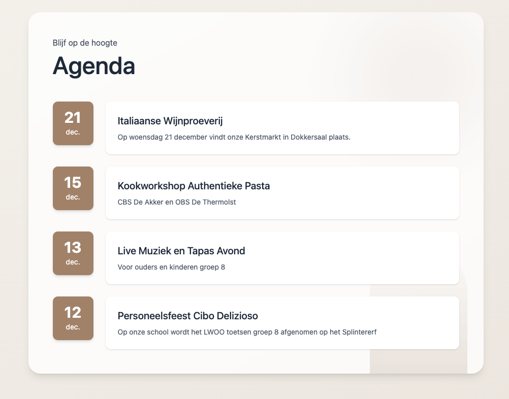 Een screenshot van de overzichtpagina met alle agenda items onder elkaar