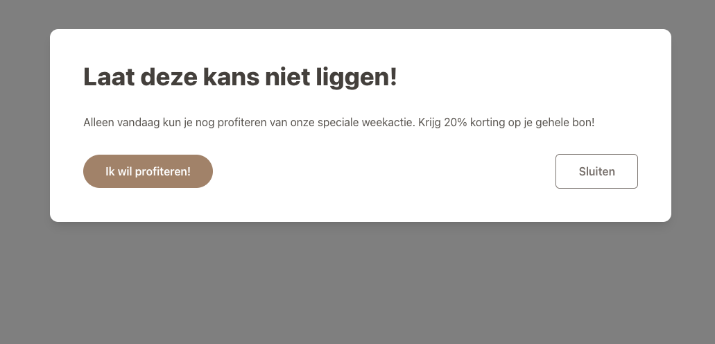 Een screenshot van een pop-up gemaakt met de pop-up plugin